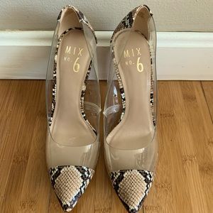 Mix No 6 Aracely Snakeskin Lucite High Heel Pump brown/tan/ cream